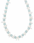 Aqua Shell Pearl Necklace on a white background