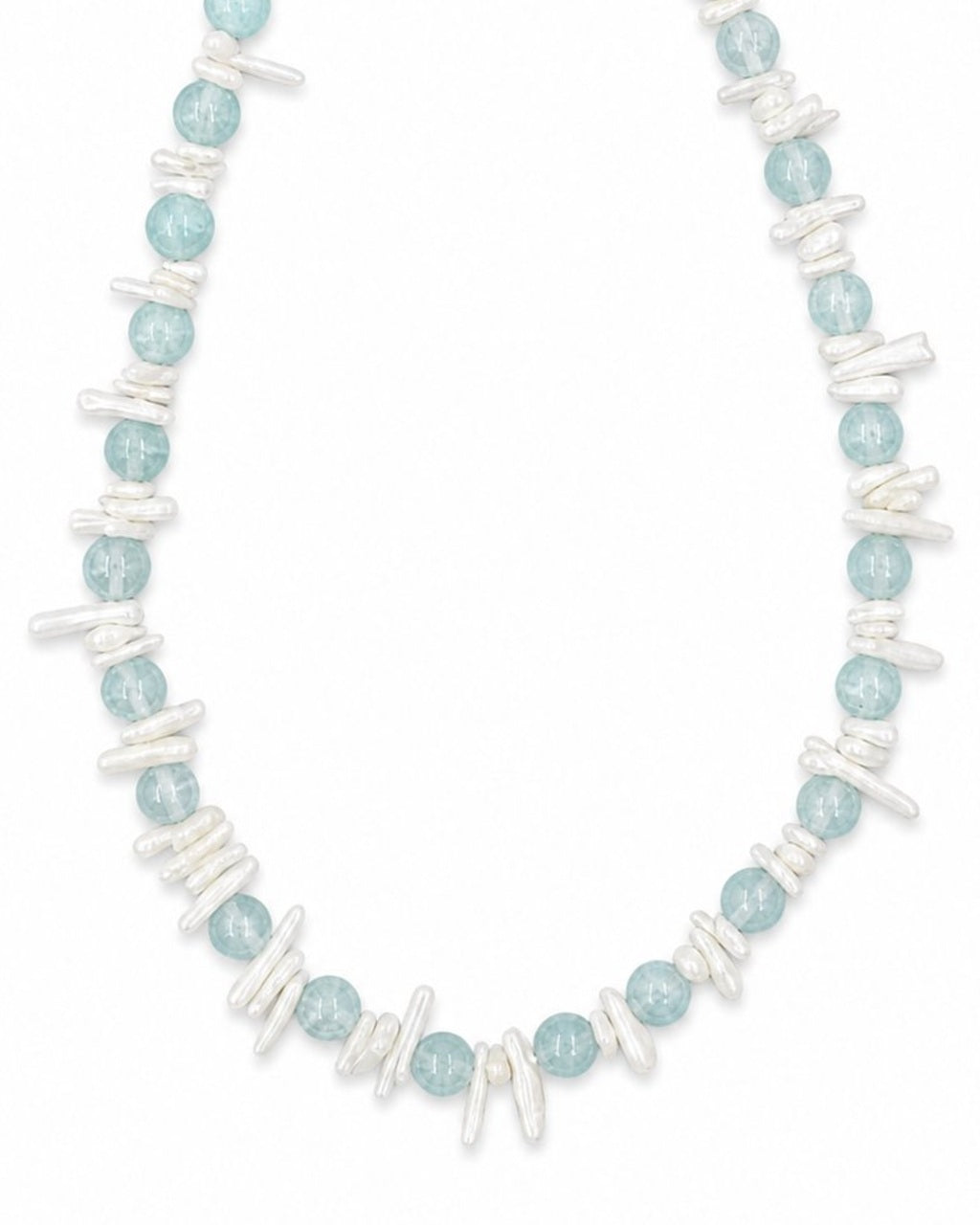Aqua Shell Pearl Necklace on a white background