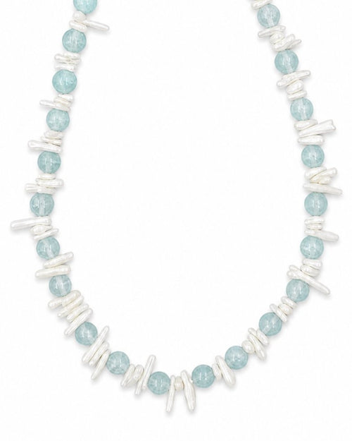 Aqua Shell Pearl Necklace on a white background
