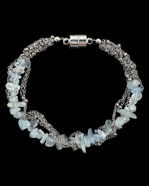 Aquamarine Chip Chain Bracelet on a black background