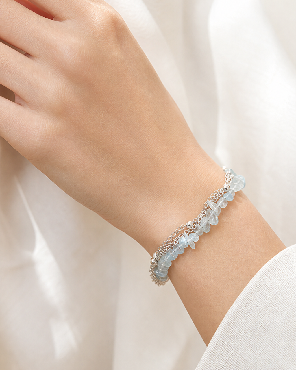 Aquamarine Chip Chain Bracelet worn on model