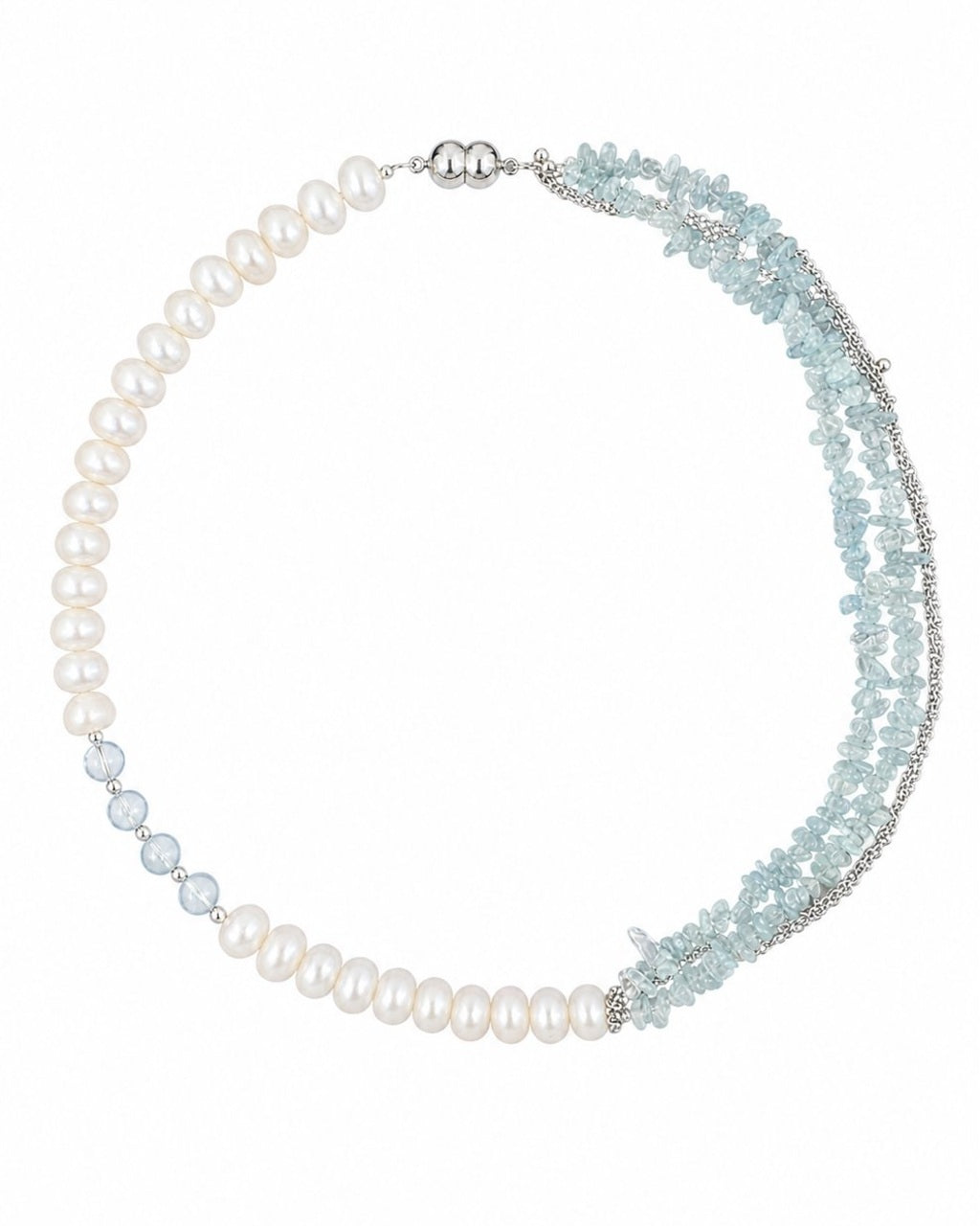 Aquamarine Chip Pearl Necklace on a white background