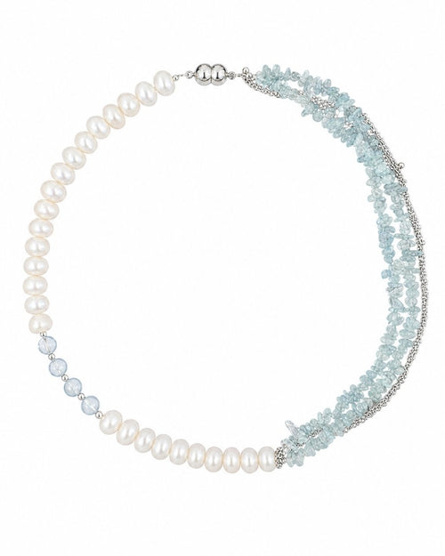 Aquamarine Chip Pearl Necklace on a white background