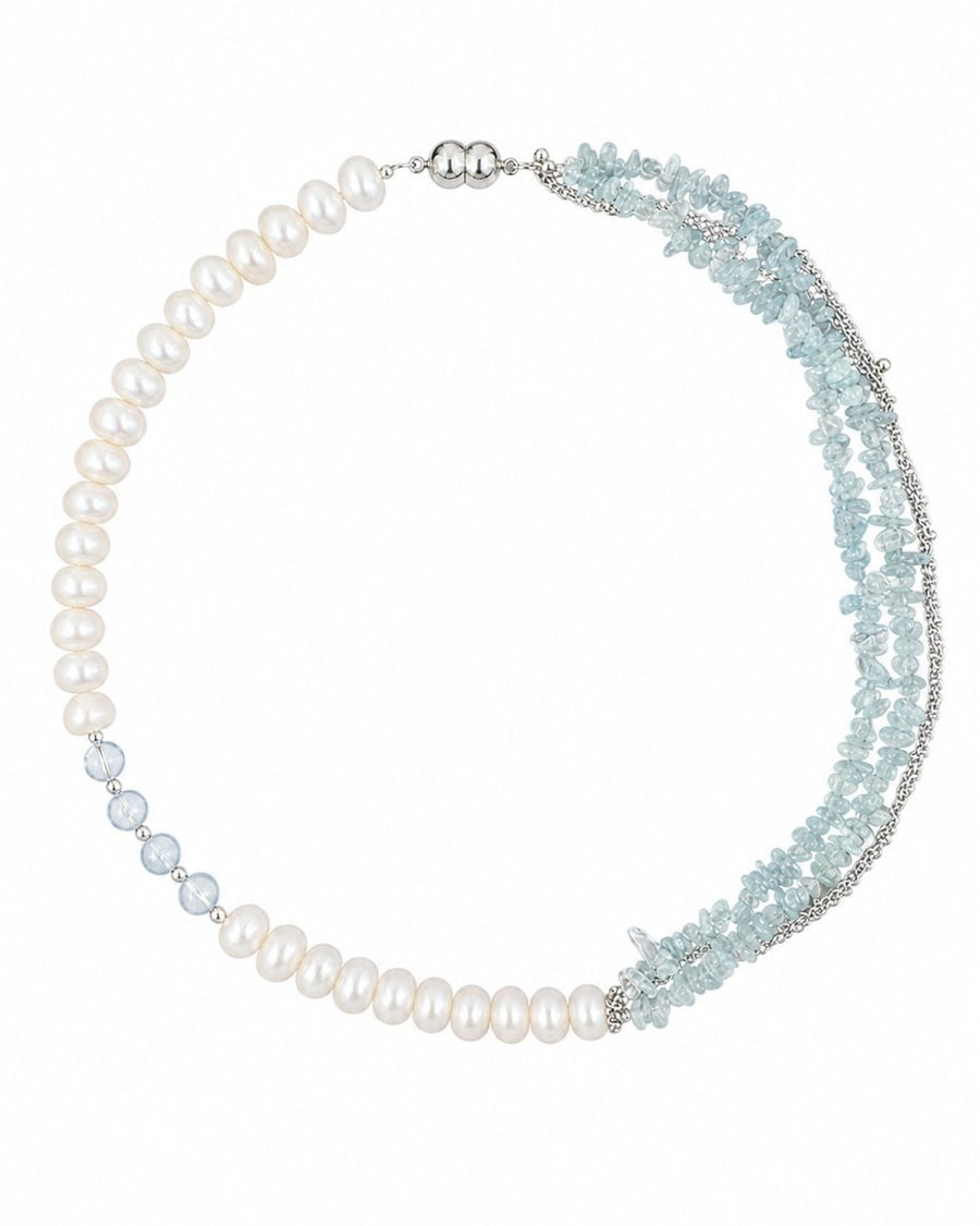 Aquamarine Chip Pearl Necklace