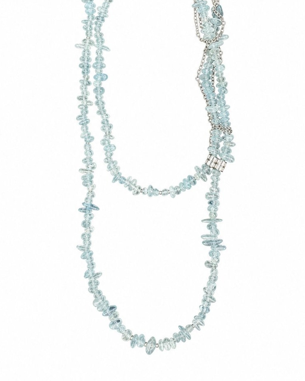 Aquamarine Chip Silver Chain Necklace on a white background