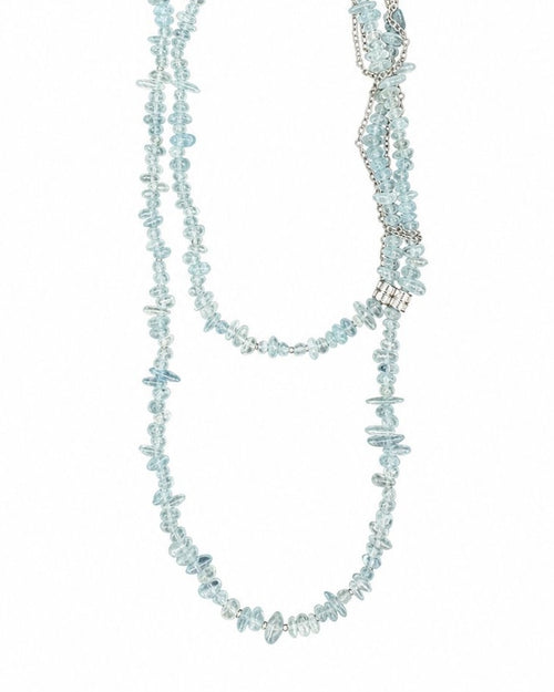 Aquamarine Chip Silver Chain Necklace on a white background