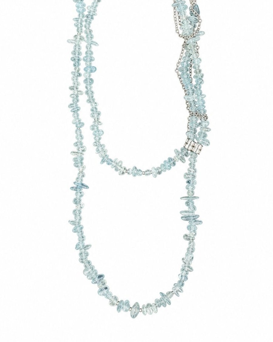 Aquamarine Chip Silver Chain Necklace