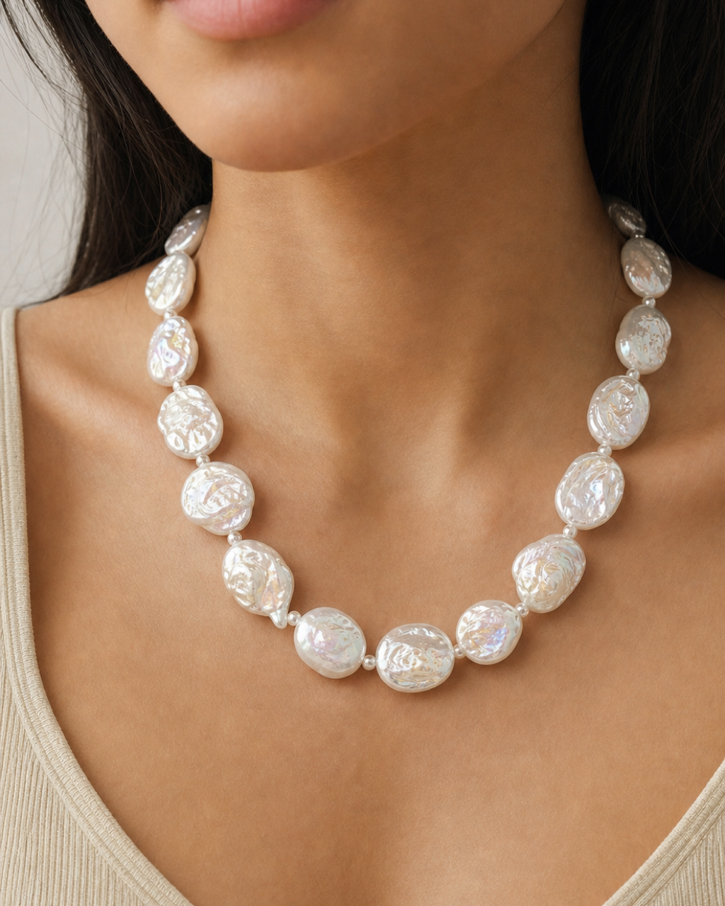 Baroque Pearl Necklace worn on model