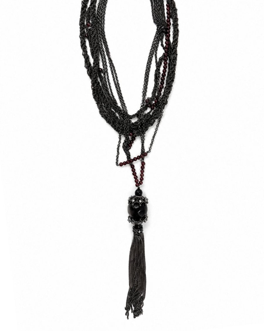 Black Burgundy Tassel Necklace