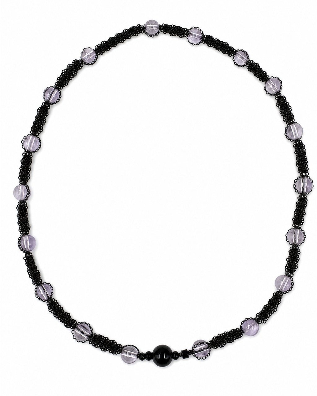 Black Lavender Bead Necklace on a white background