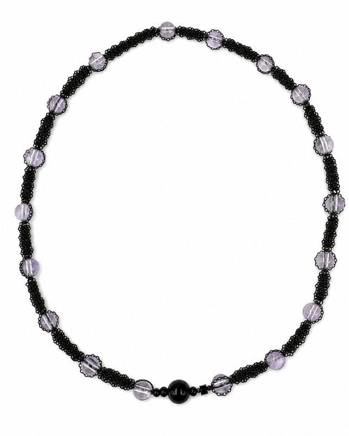 Black Lavender Bead Necklace on a white background