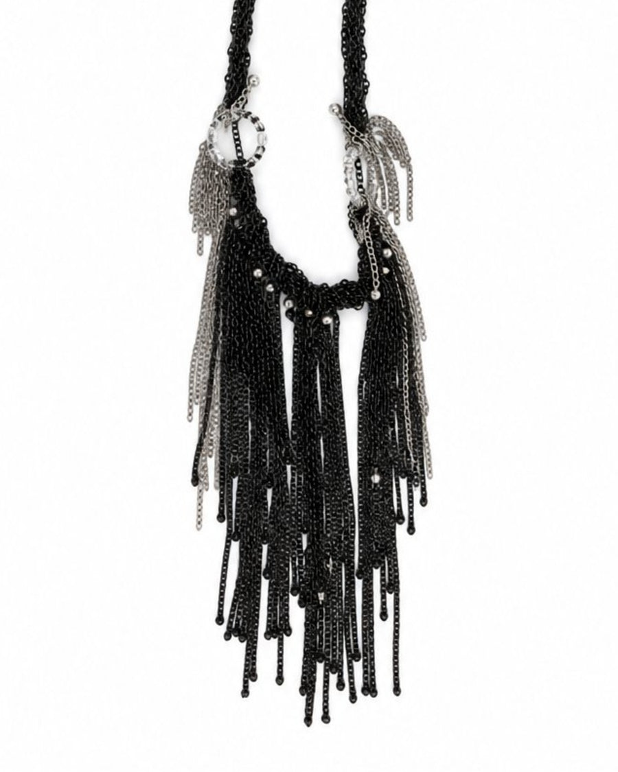 Black Silver Chain Tassel Necklace