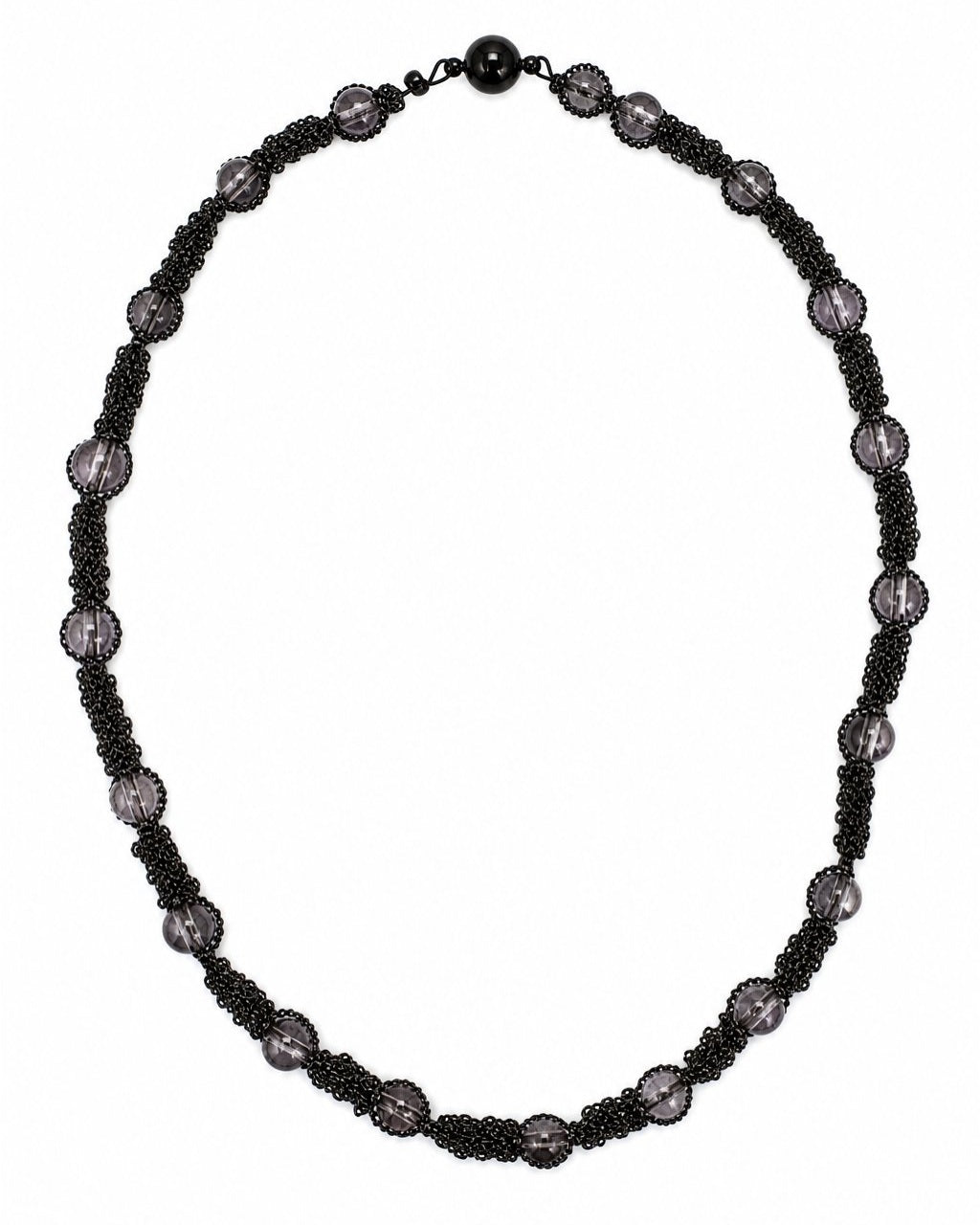 Black Smoky Bead Chain Necklace on a white background