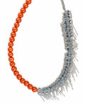 Coral Blue Crystal Fringe Necklace on a white background
