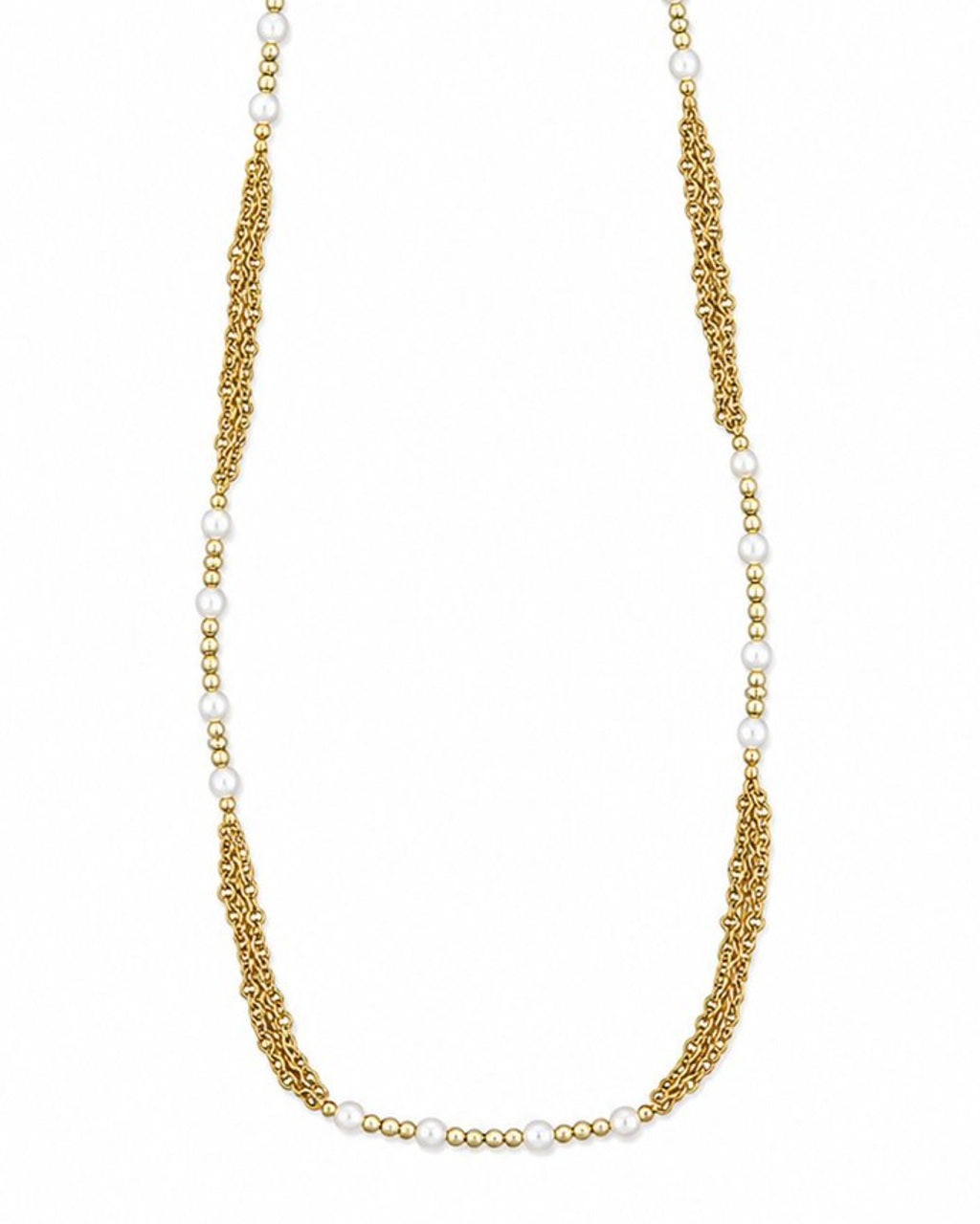 Gold Pearl Chain Necklace on a white background