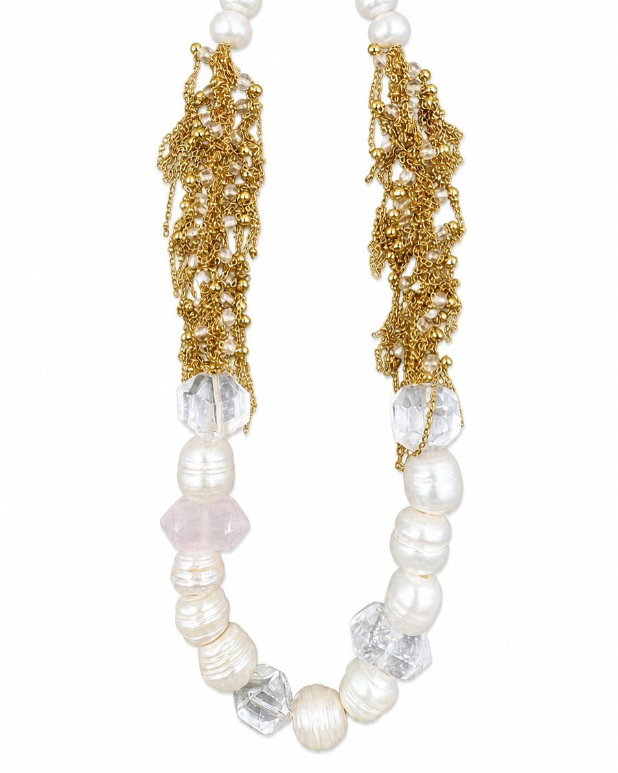 Gold Pearl Crystal Necklace