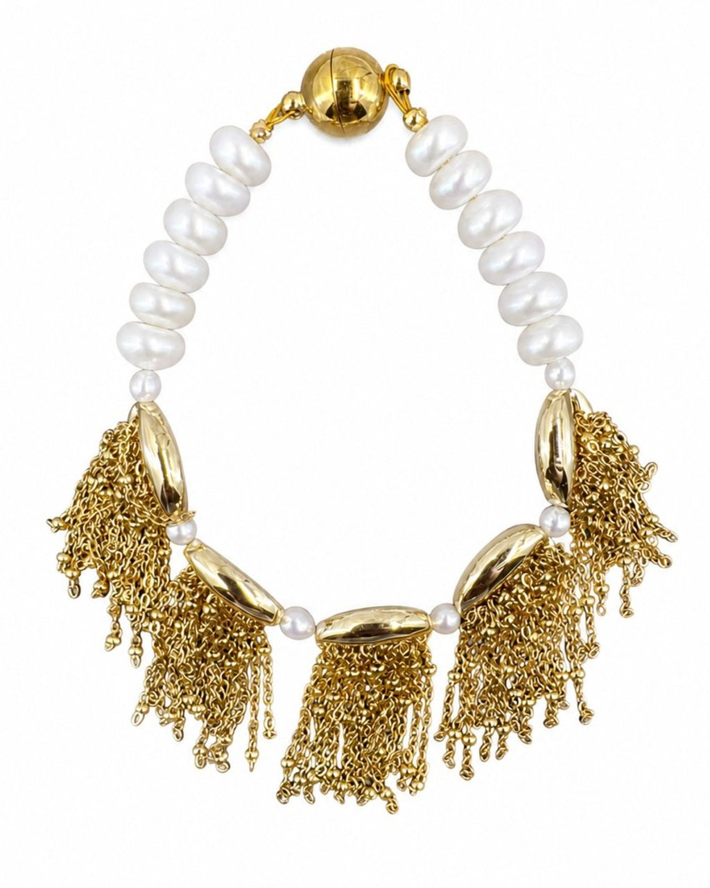 Gold Pearl Tassel Bracelet on a white background