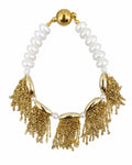 Gold Pearl Tassel Bracelet on a white background