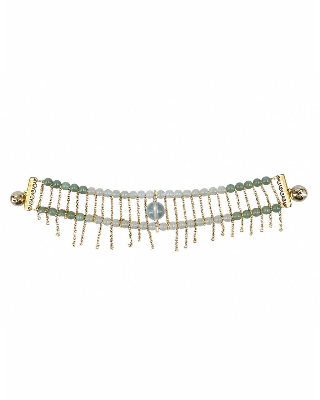 Green Bead Gold Chain Bracelet on a white background