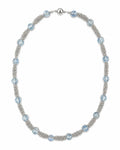 Silver Blue Bead Chain Necklace on a white background