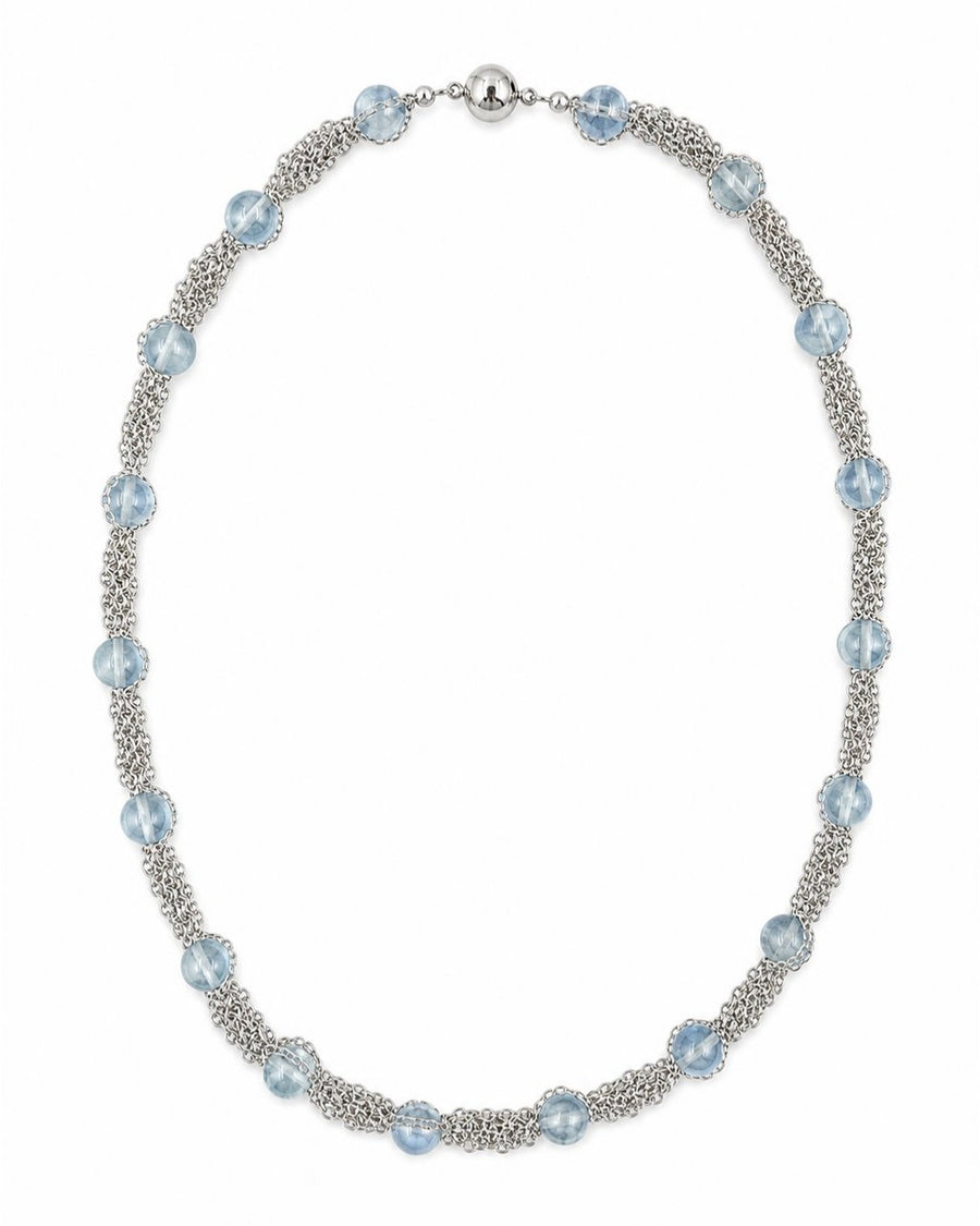 Silver Blue Bead Chain Necklace