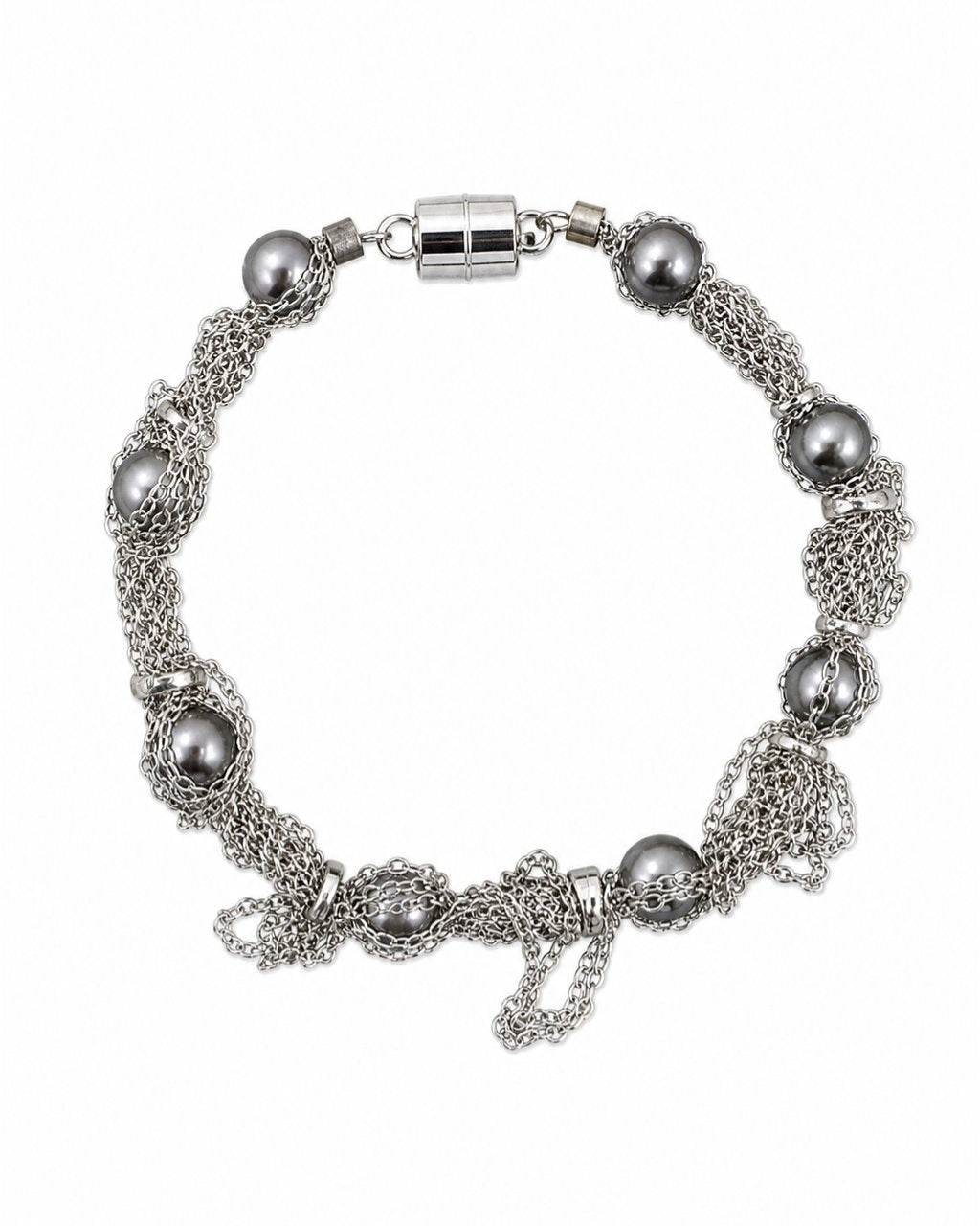 Silver Chain Gray Pearl Bracelet on a white background