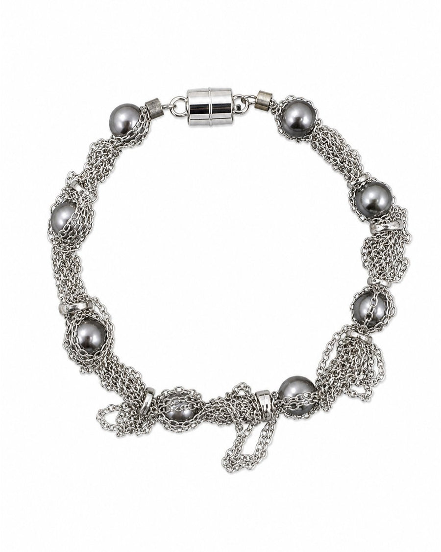Silver Chain Gray Pearl Bracelet