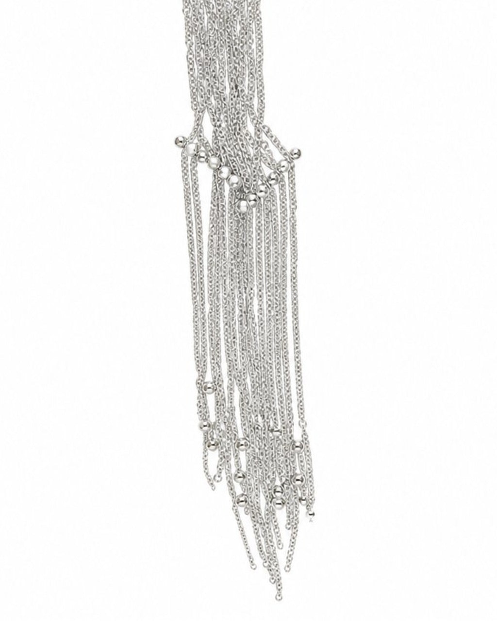 Silver Chain Tassel Necklace on a white background