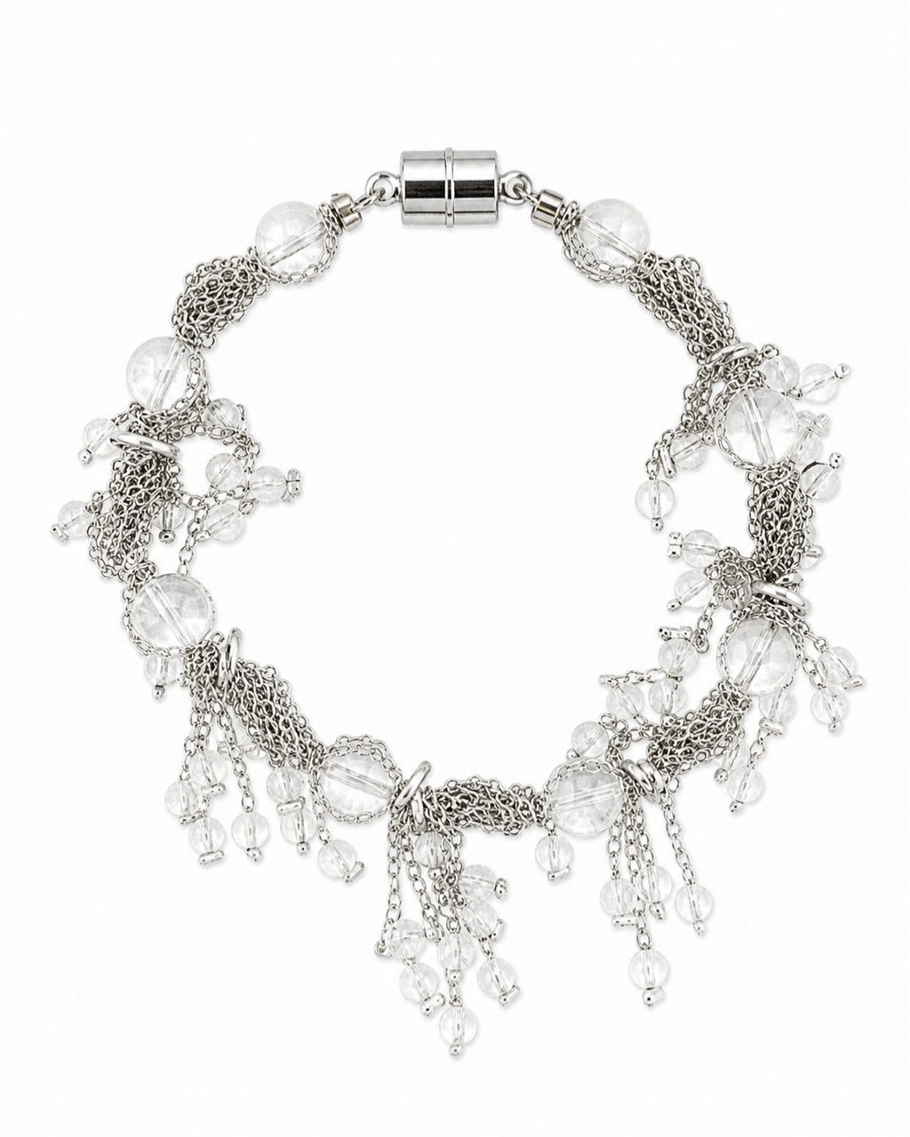 Silver Clear Crystal Chain Bracelet on a white background