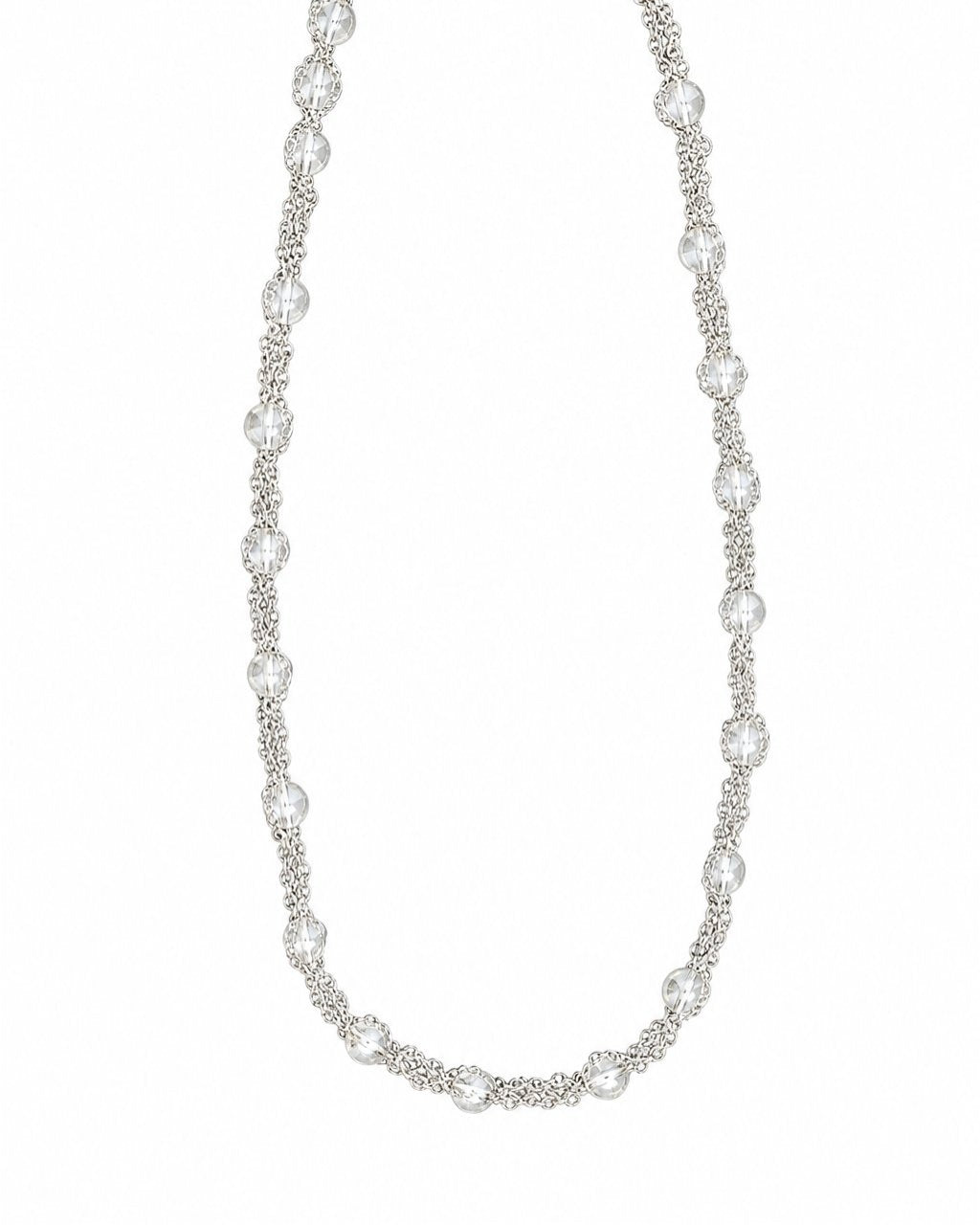 Silver Clear Crystal Chain Necklace on a white background