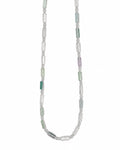 Silver Green Rectangular Stone Necklace on a white background
