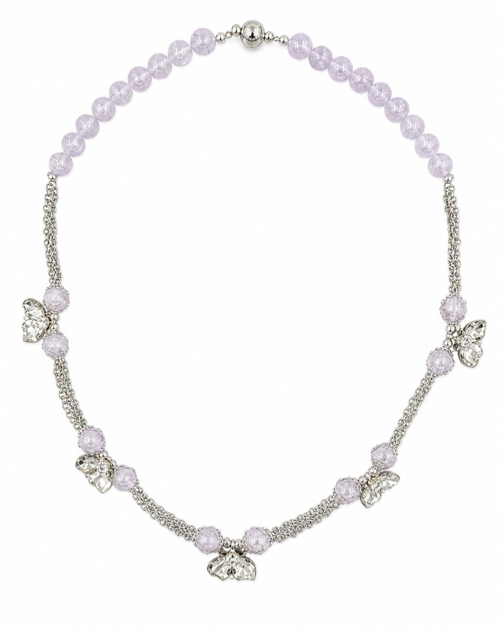 Silver Lavender Bead Flower Necklace on a white background