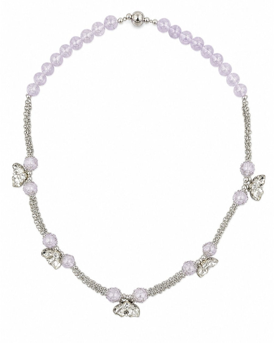 Silver Lavender Bead Flower Necklace