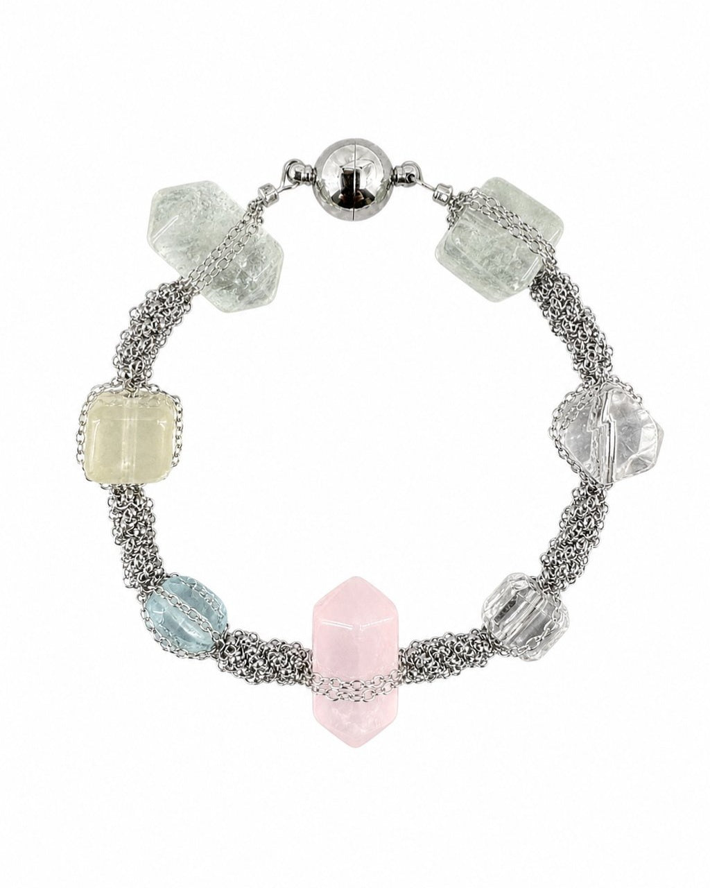 Silver Pastel Crystal Chain Bracelet on a white background