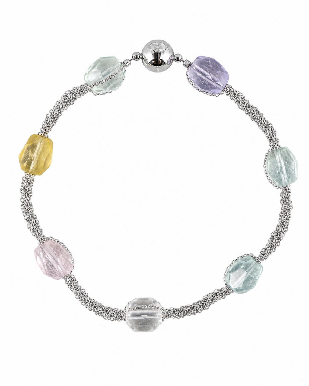 Silver Pastel Crystal Chain Necklace on a white background