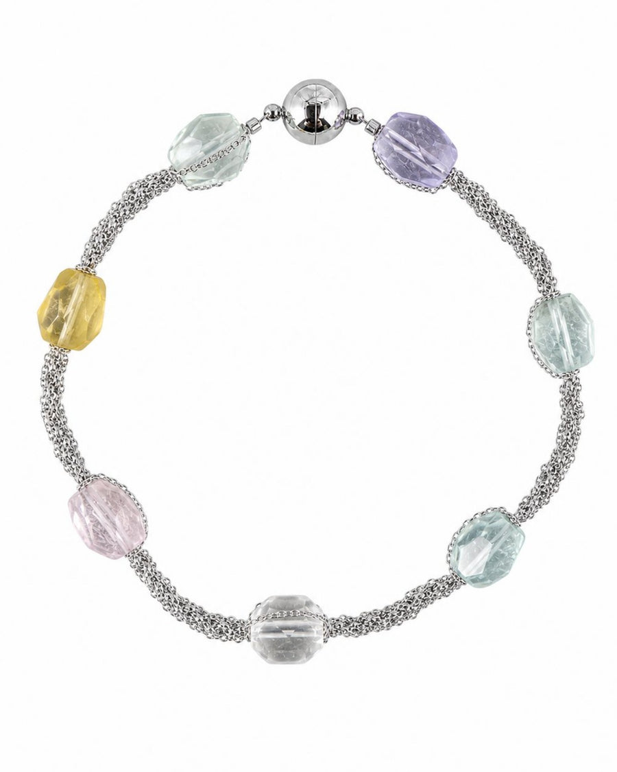 Silver Pastel Crystal Chain Necklace