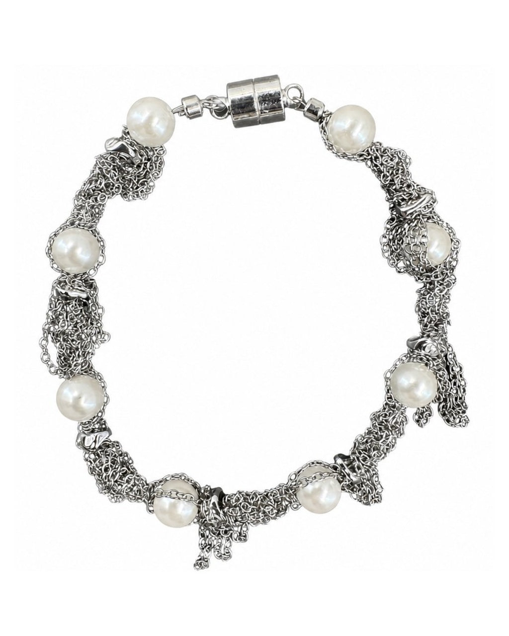 Silver Pearl Chain Bracelet on a white background