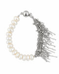 Silver Pearl Chain Fringe Bracelet on a white background