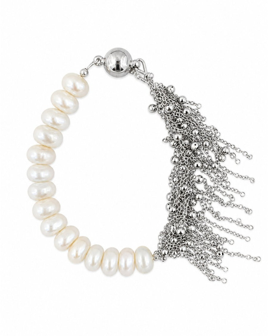 Silver Pearl Chain Fringe Bracelet