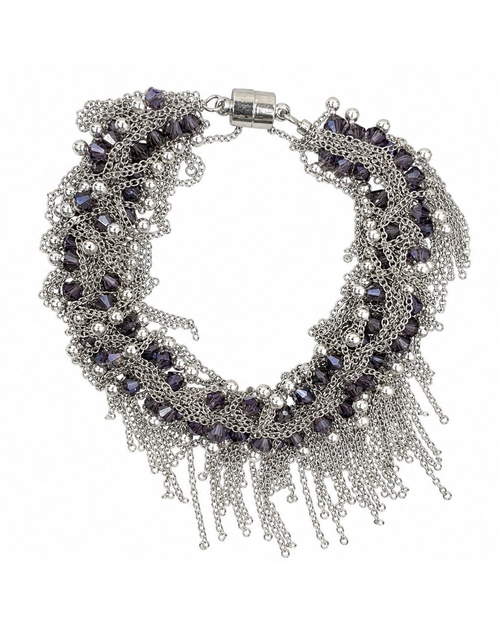 Silver Purple Crystal Fringe Bracelet on a white background