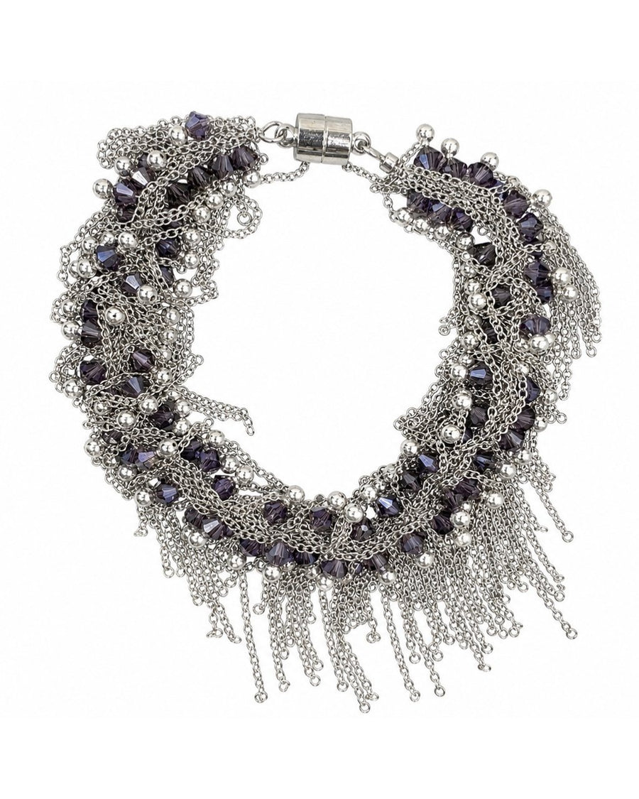 Silver Purple Crystal Fringe Bracelet
