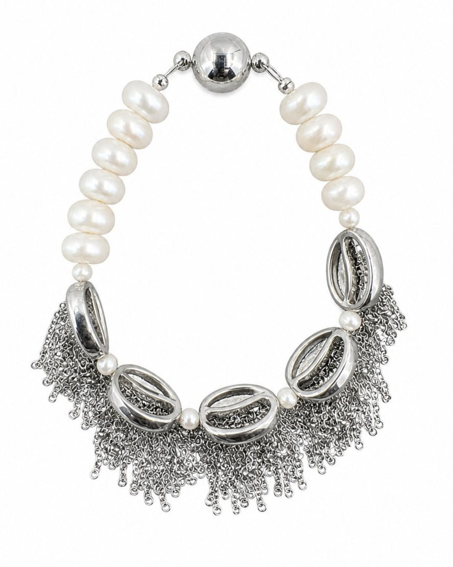 Silver Shell Pearl Tassel Bracelet