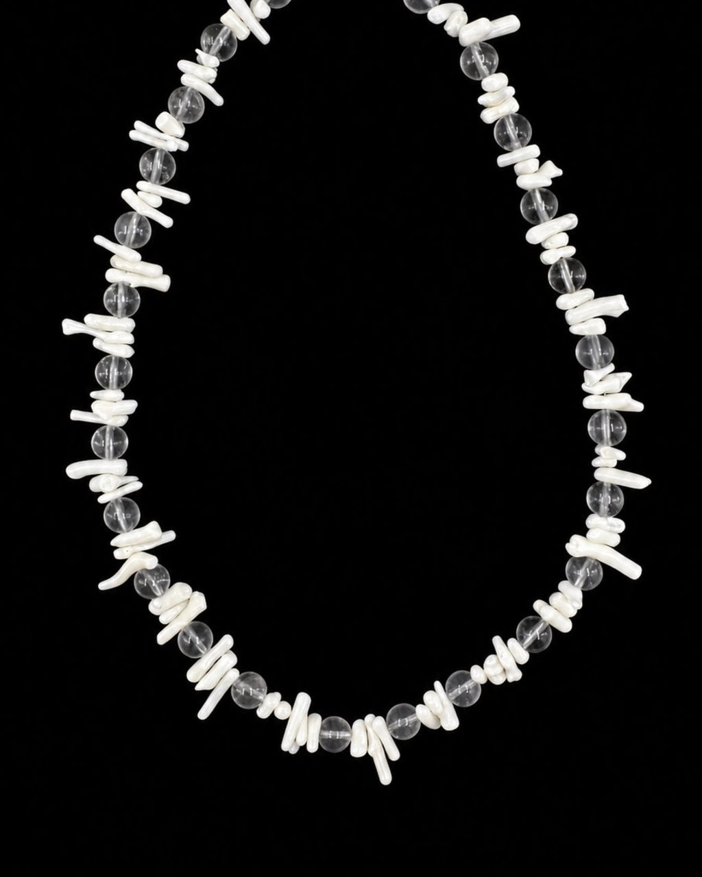 White Shell Crystal Necklace on a black background