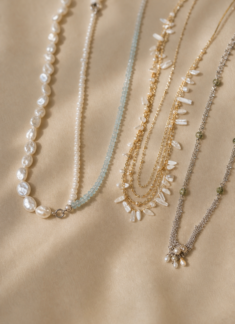 Fine chain necklaces with small gemstone charms