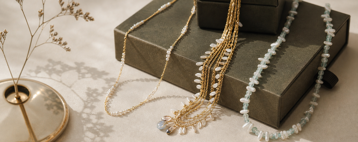 Gift box with a gold chain